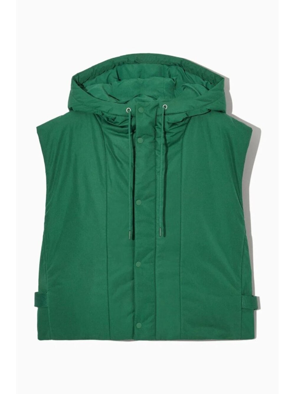 COS BuckledSide Padded Hooded Gilet Vest Green O/S Adjustable Unisex Minimalist